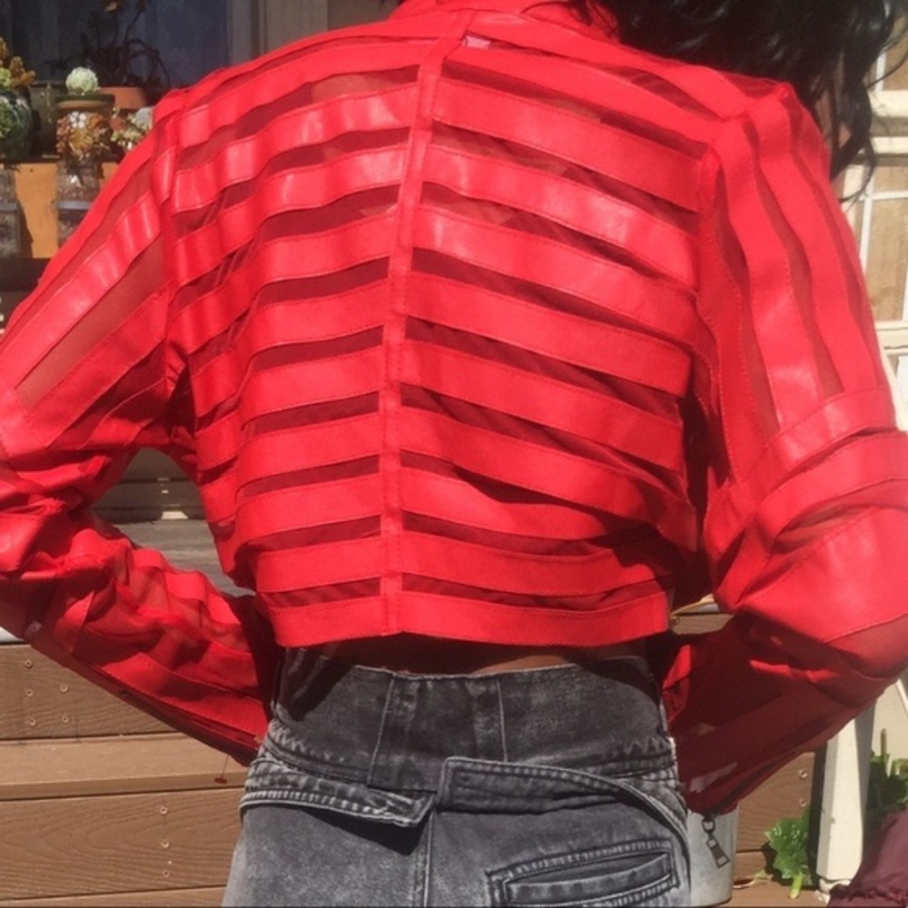 Dots Faux leather and mesh jacket